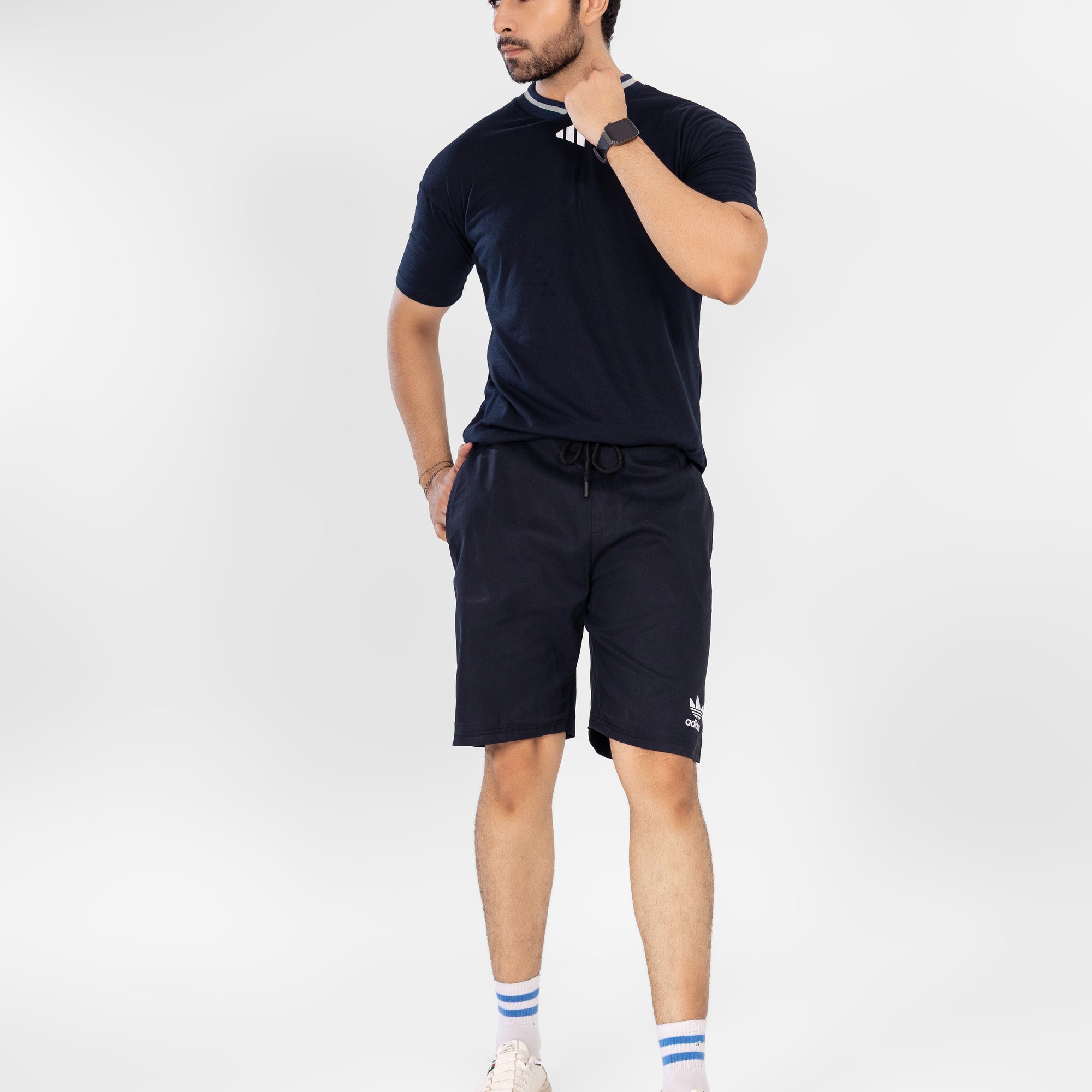 ADI Black Cotton Jeans Shorts