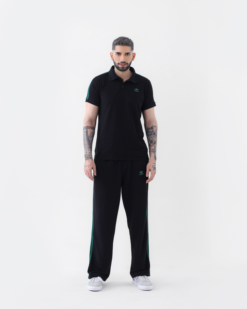 ADI Green Stripe Tracksuit - Black