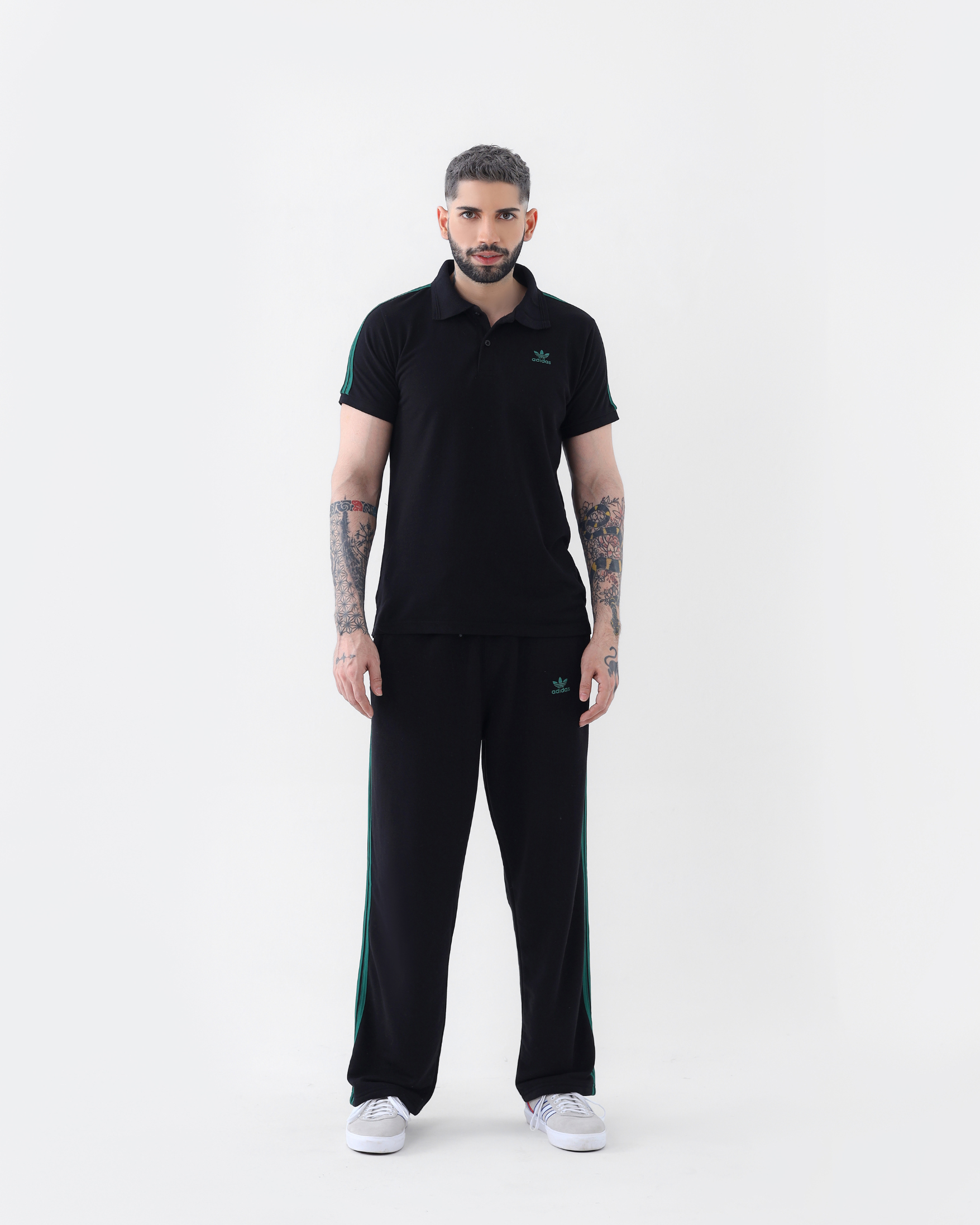 ADI Green Stripe Tracksuit - Black