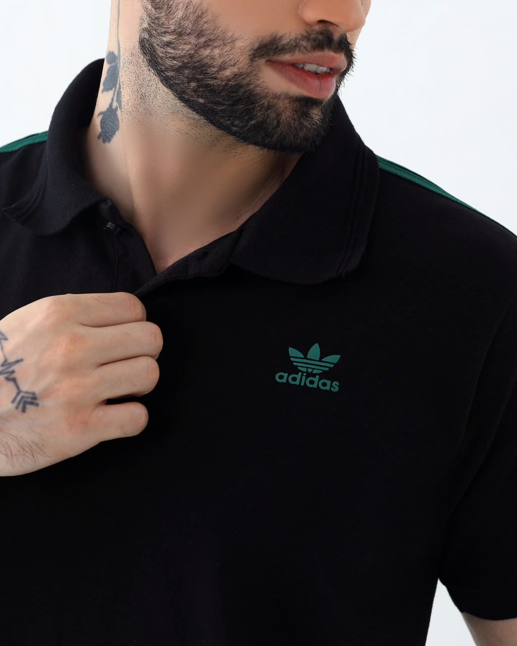 ADI Green Stripe Tracksuit - Black