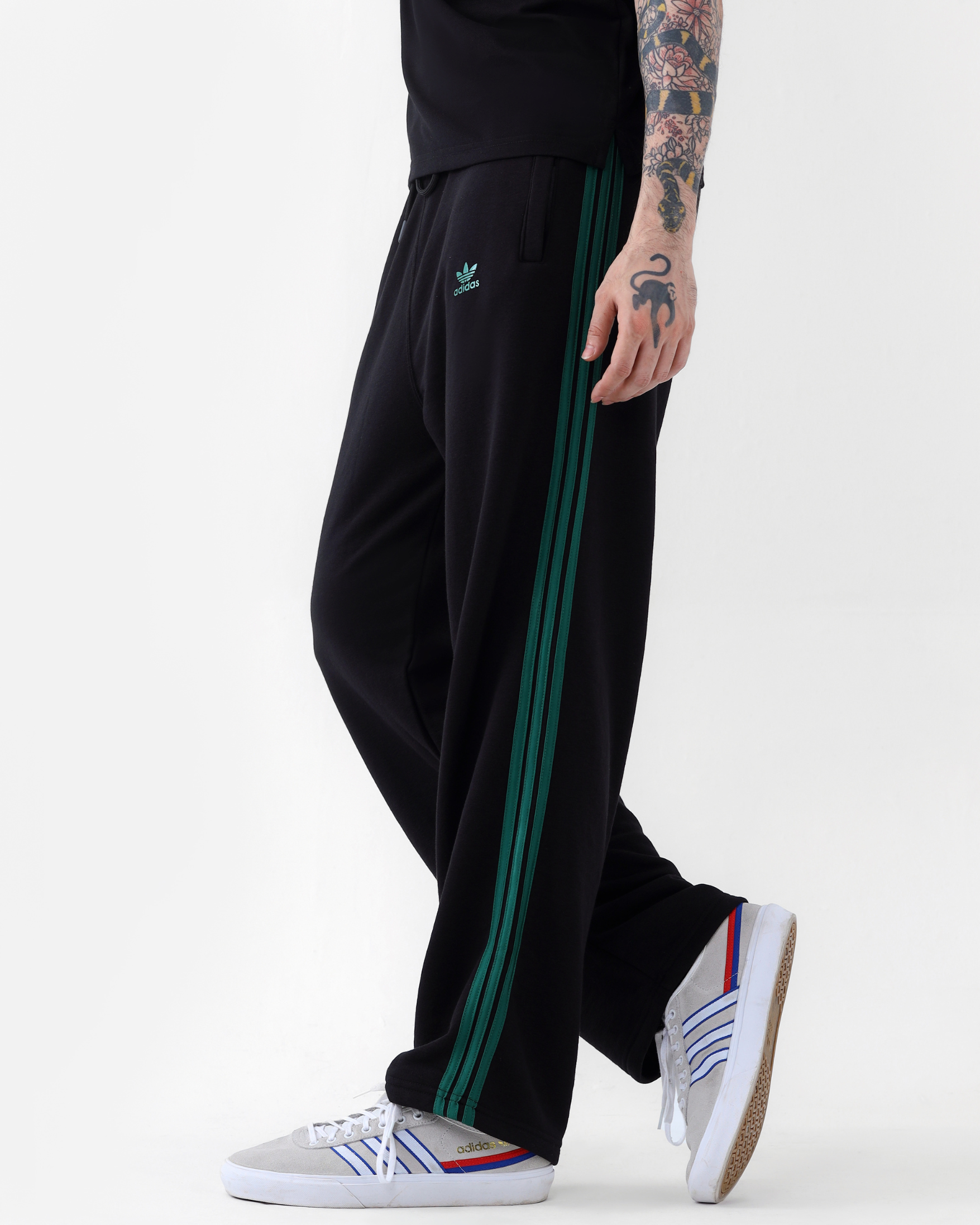 ADI Green Stripe Tracksuit - Black