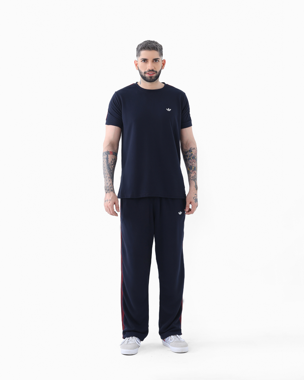 ADI Burgundy Stripe Tracksuit - Navy