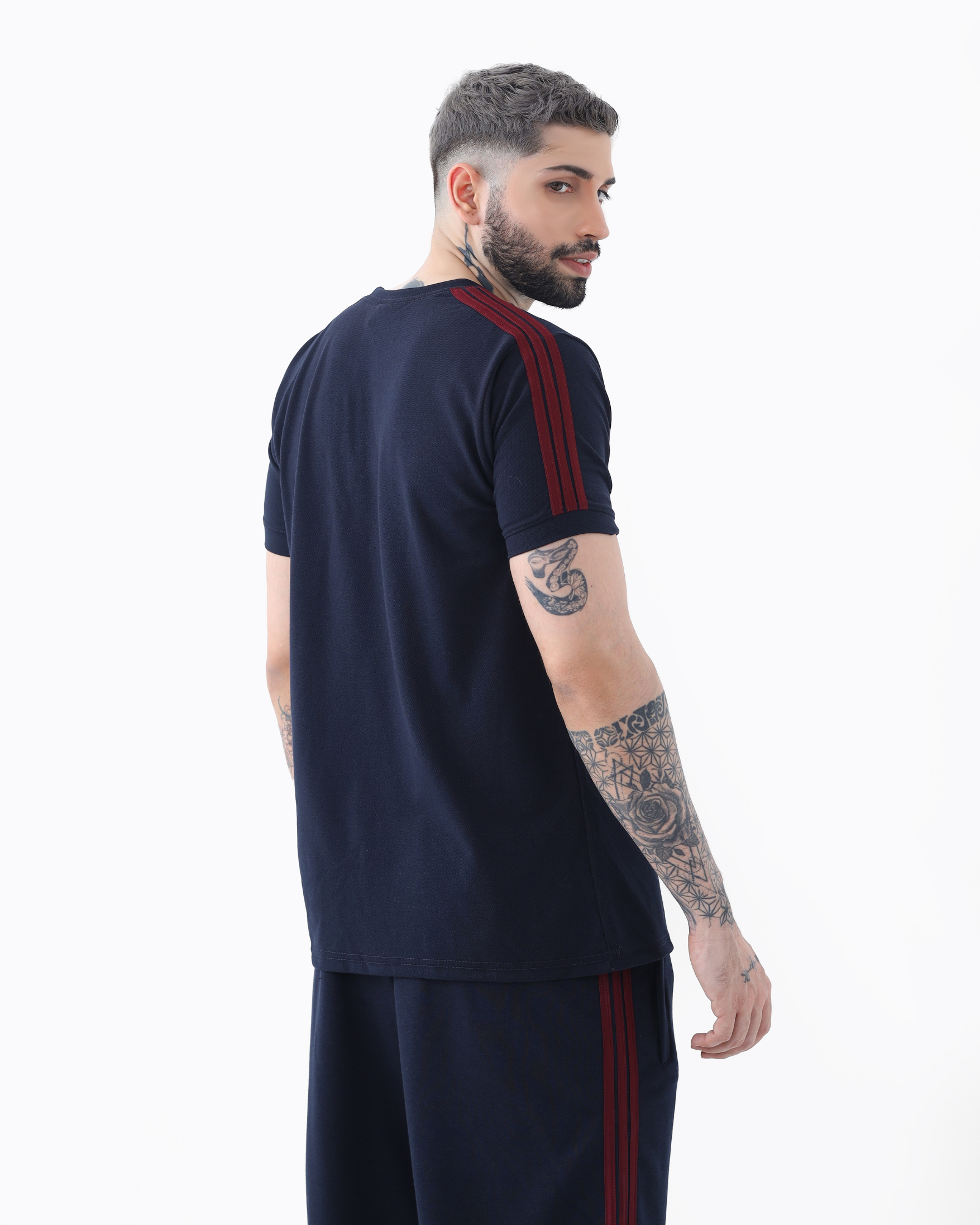 ADI Burgundy Stripe Tracksuit - Navy
