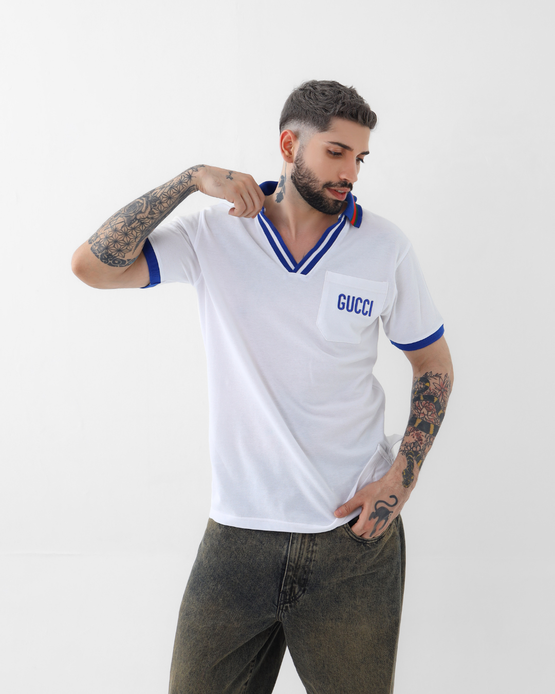 GUI Embroided Polo Shirt - White