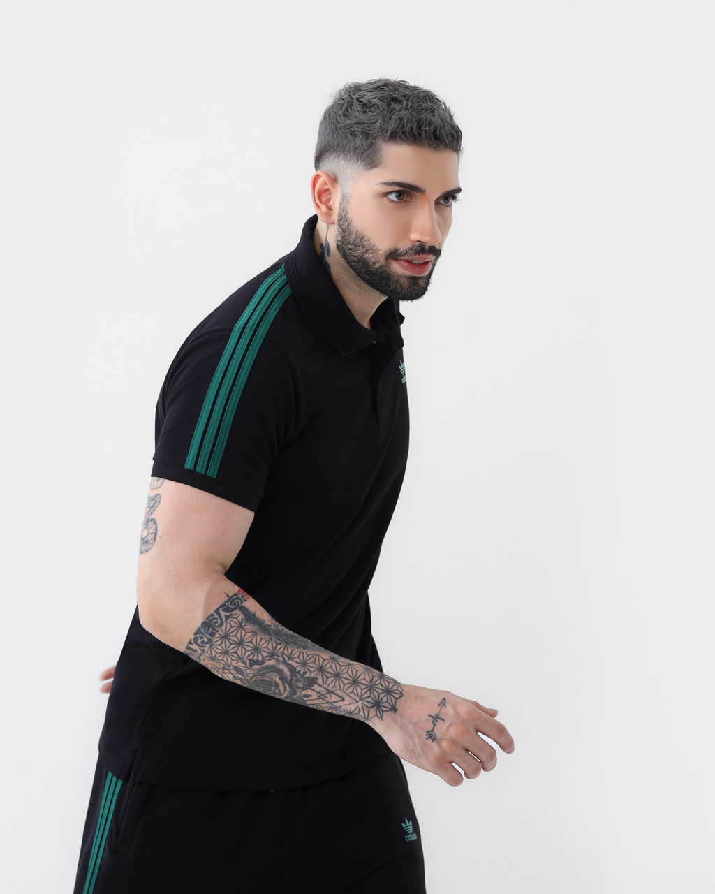 ADI Green Stripe Tracksuit - Black